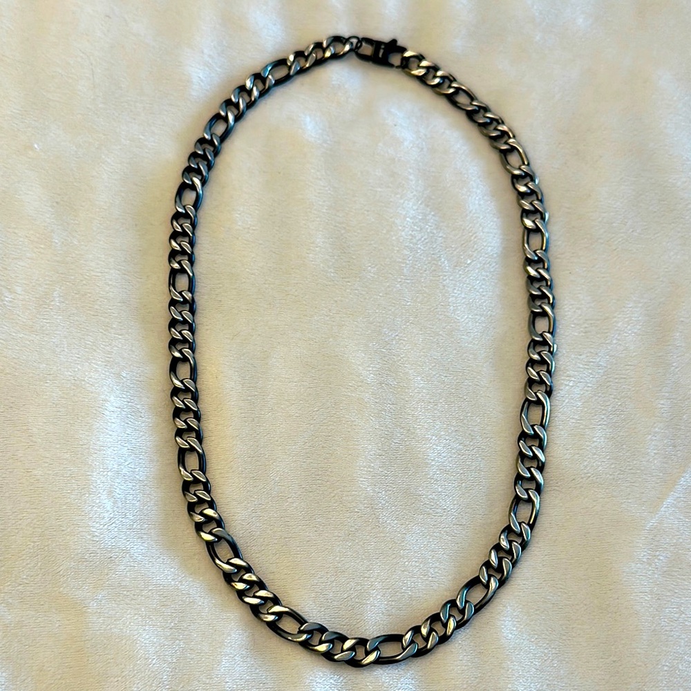 Men's Black and Silver Chain Necklace